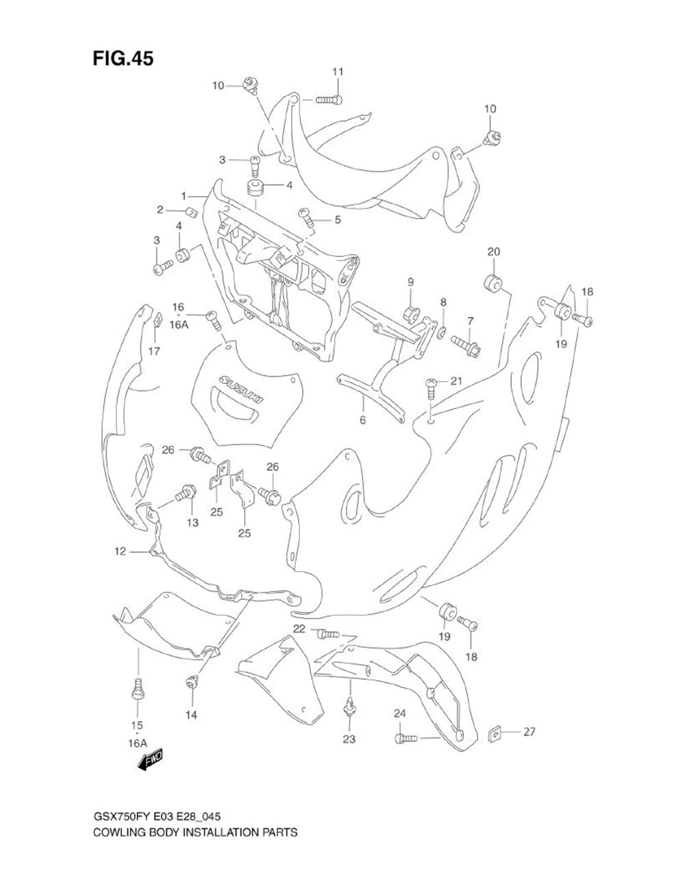 Cowling body installation parts