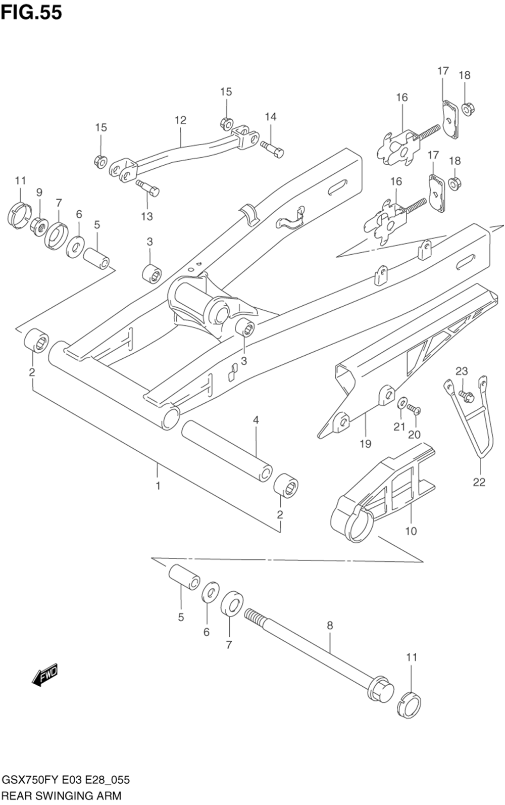 Rear swinging arm