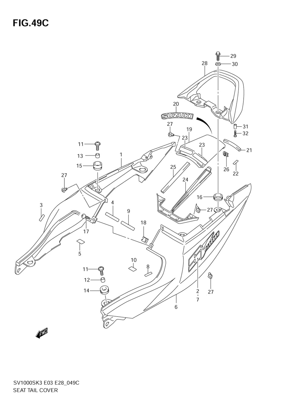 Seat tail cover (sv1000k4) not for u.s. market