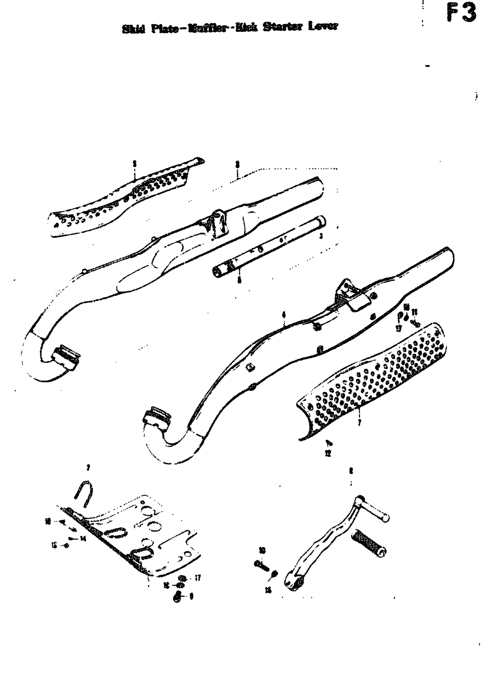 Skid plate - muffler - kick starter lever