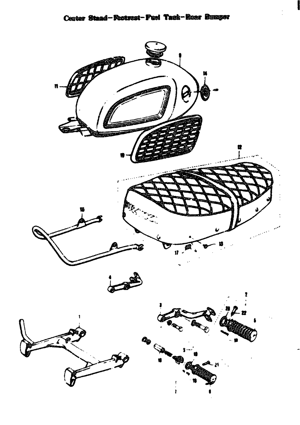 Center stand-footrest-fuel tank - rear bansper