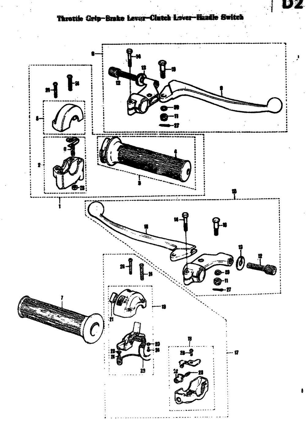 Throttle grip-brake lever-clutch lever-handle switch