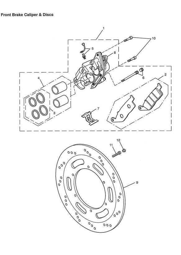 Front brake caliper and disc