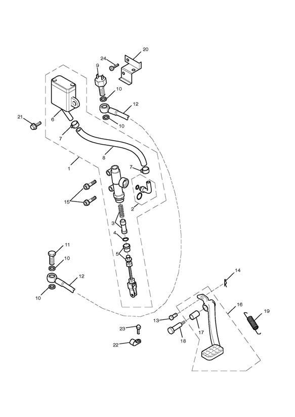 Rear brake master cylinder, reservoir & pedal