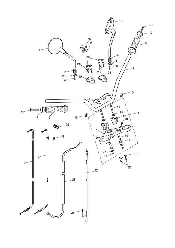 Handlebars, top yoke, cables & mirrors