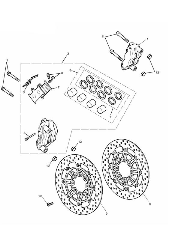 Front brake caliper & discs