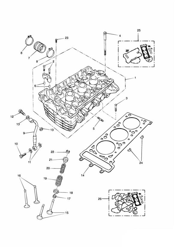 Cylinder head and valves