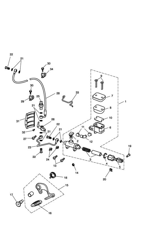 Rear brake master cylinder, reservoir & pedal - rocket iii & classic