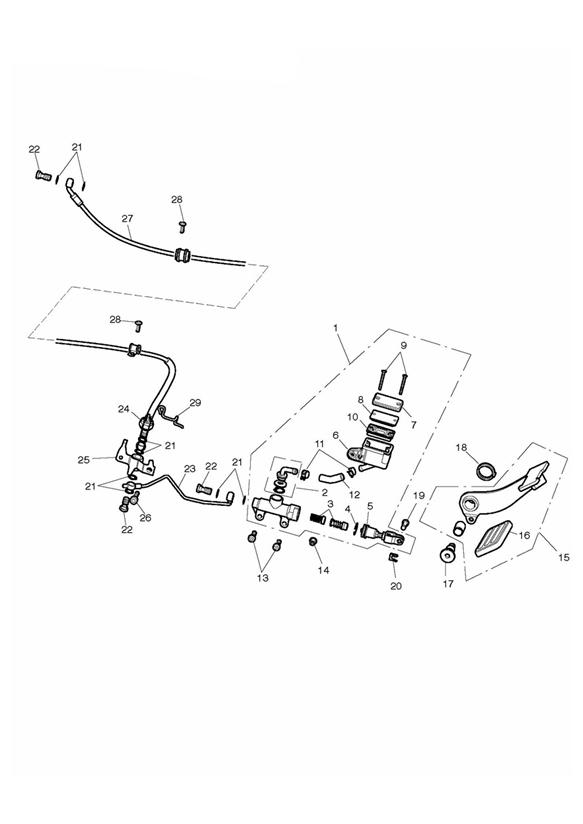 Rear brake master cylinder, reservoir & pedal