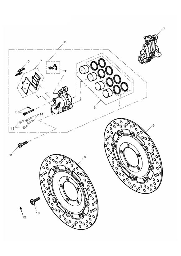 Front brake caliper & discs