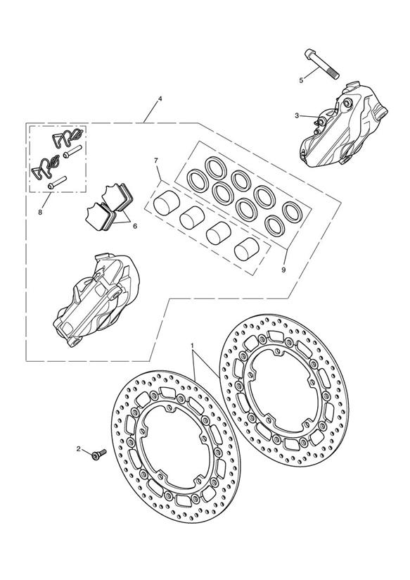 Front brake caliper & discs