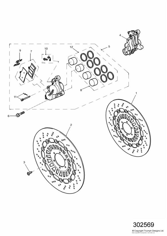 Front brake caliper and disc