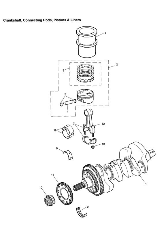 Crankshaft, connecting rods, pistons & liners