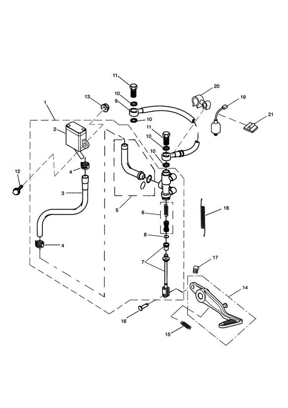 Rear brake master cylinder, reservoir & pedal