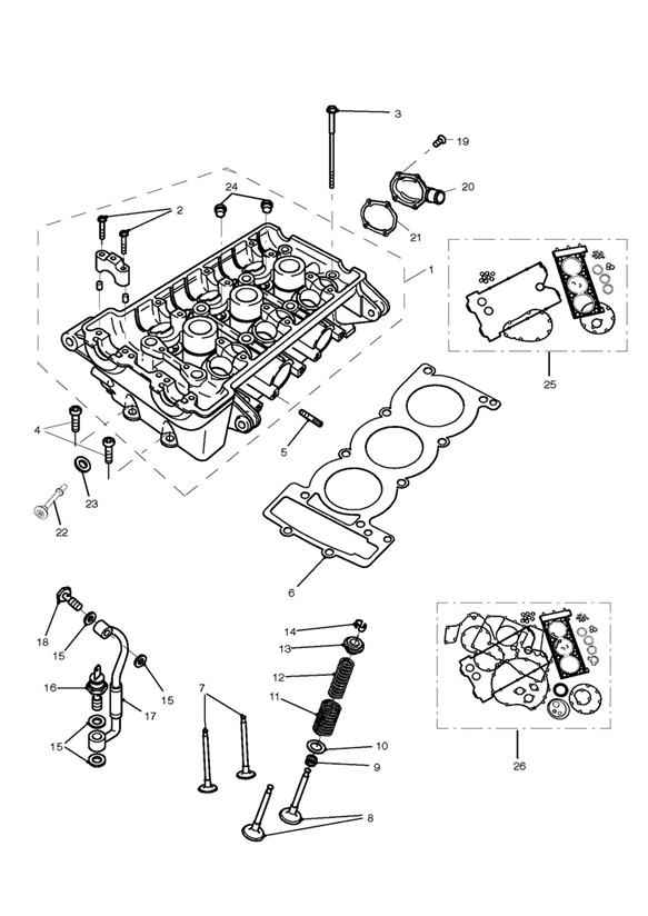 Cylinder head and valves