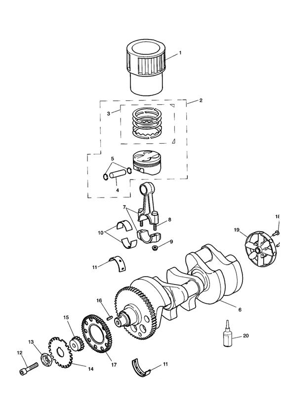 Crankshaft_conn rod_pistons and liners 885cc engine