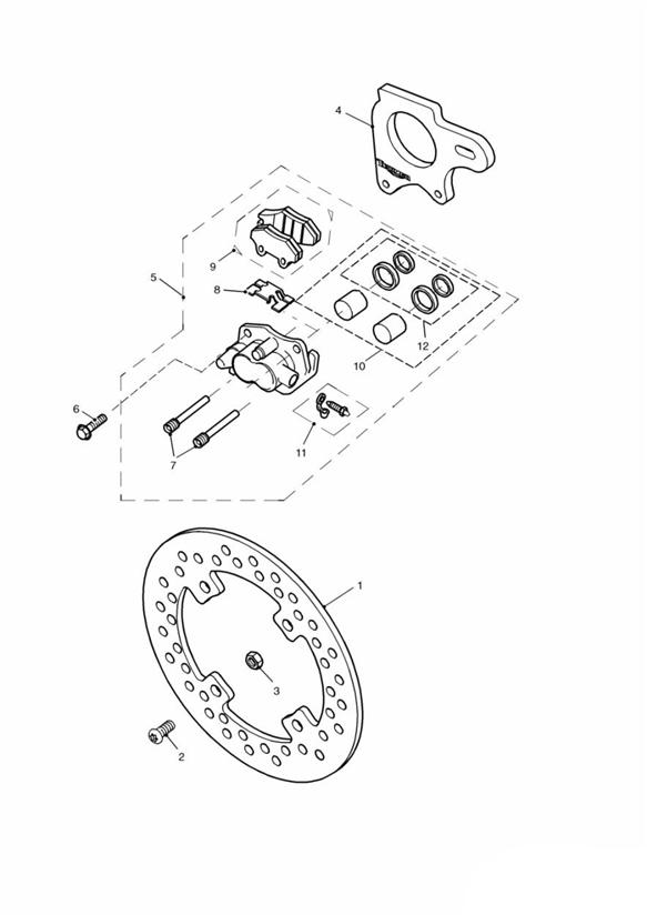 Rear brake disc and caliper