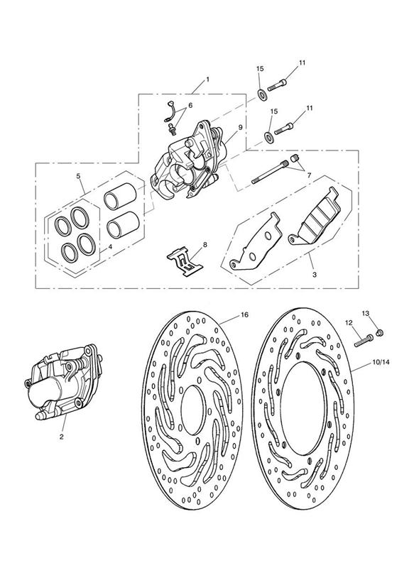 Front brake caliper & discs