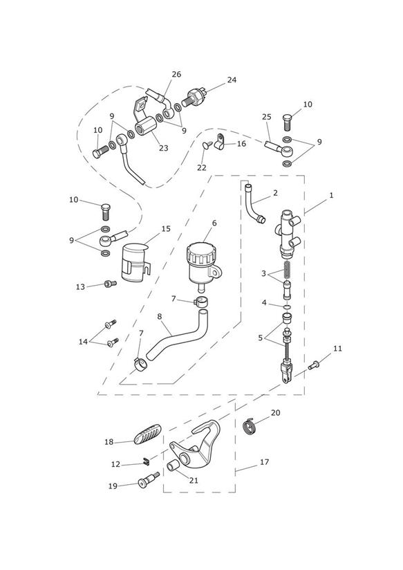 Rear brake master cylinder, reservoir & pedal 532900