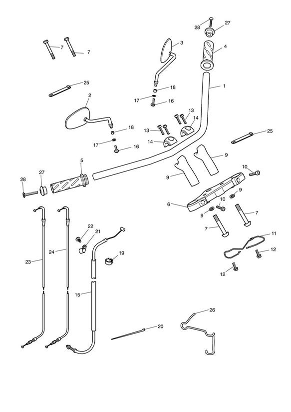 Handlebars, top yoke, cables & mirrors 469050