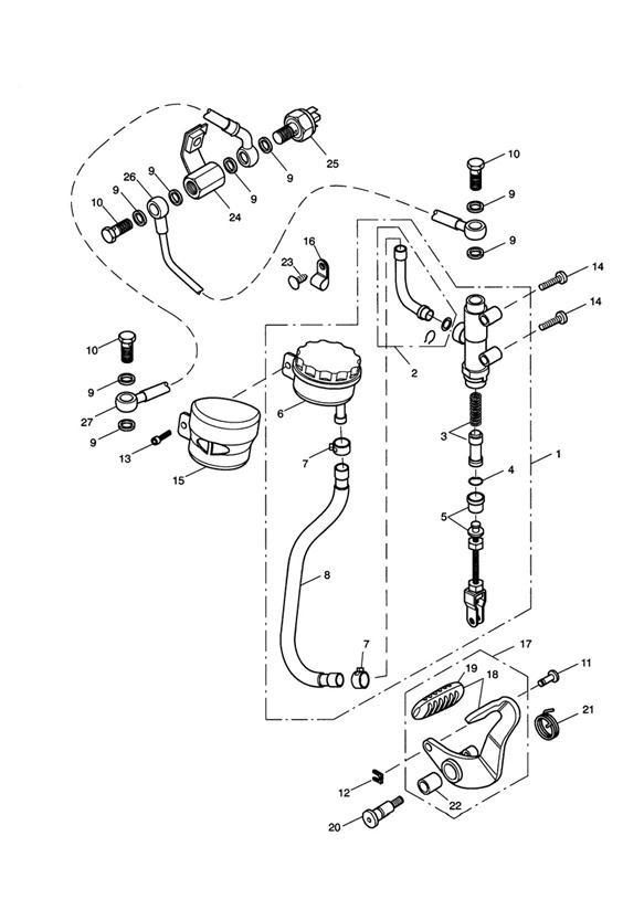 Rear brake master cylinder, reservoir & pedal  469049