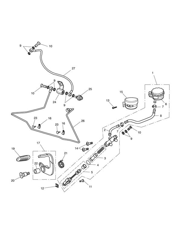 Rear brake master cylinder, reservoir & pedal 468390  532899