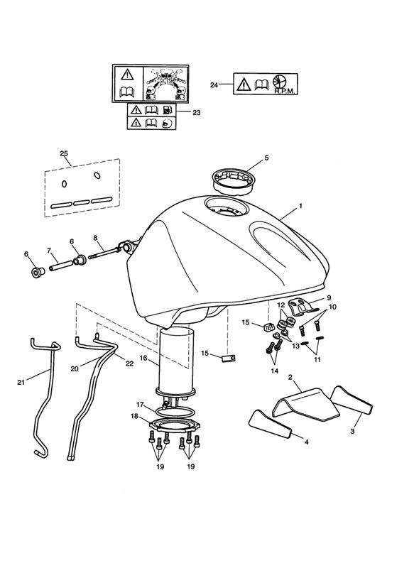 Fuel tank, fuel pump & fittings 388957, black tanks; 389422, green tanks; 388884, white tanks