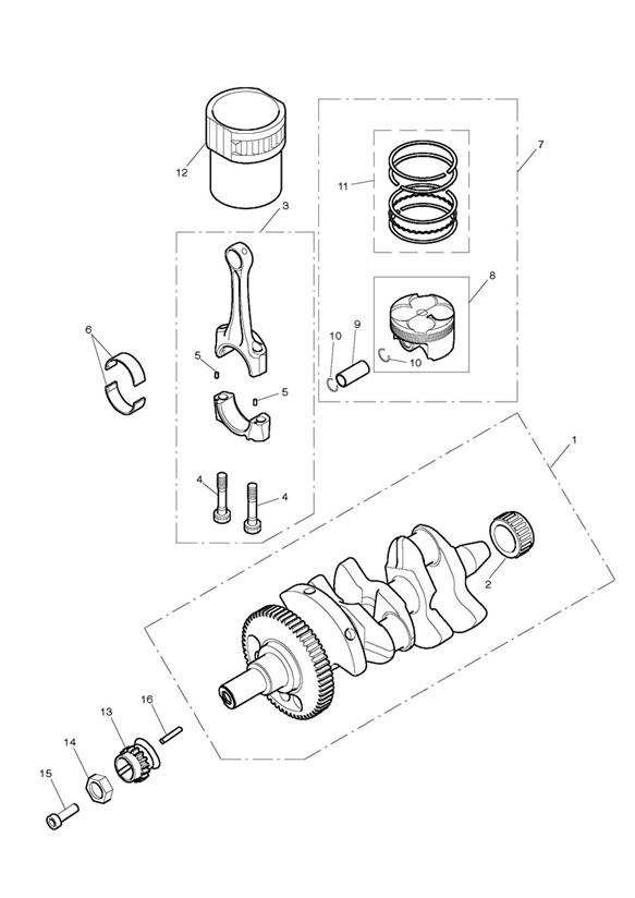 Crankshaft, connecting rods, pistons & liners