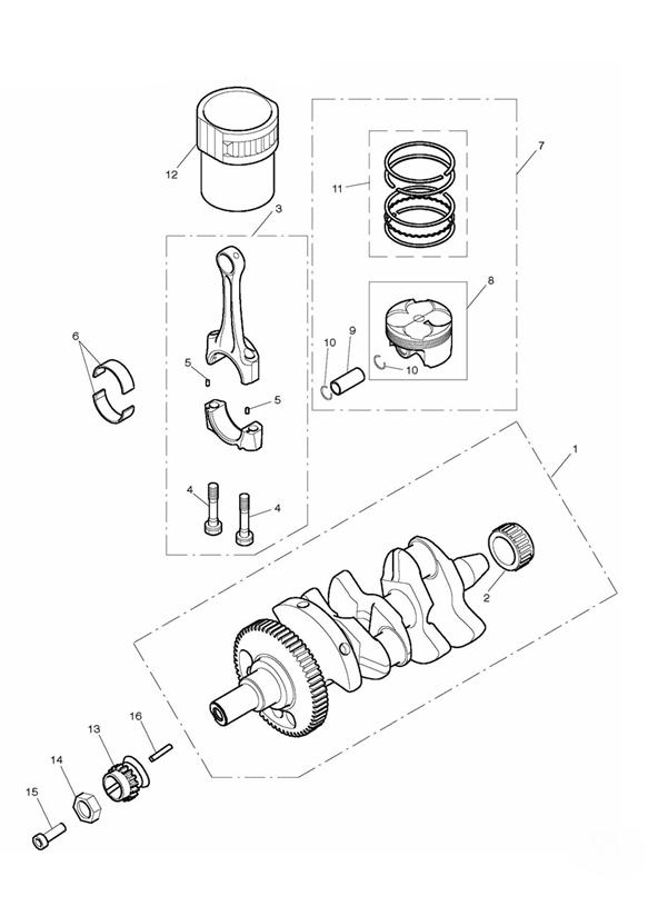 Crankshaft, connecting rods, pistons & liners