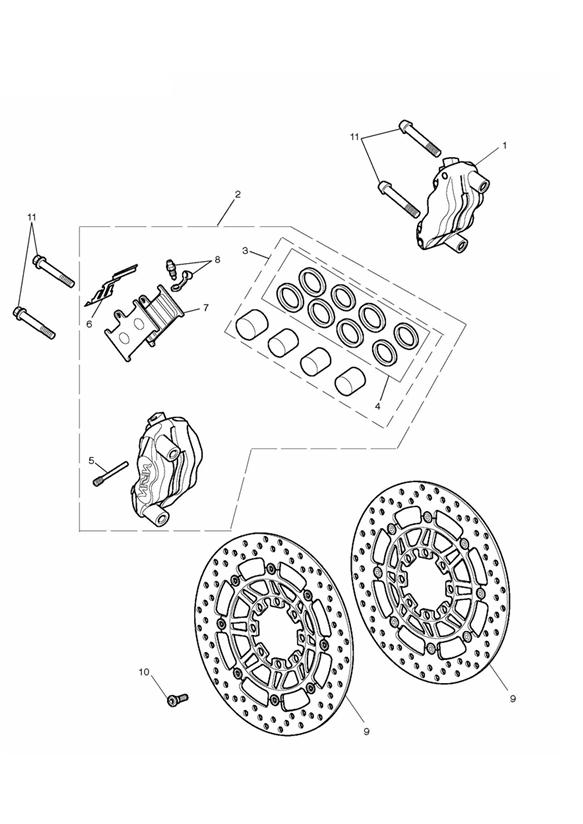 Front brake caliper & discs