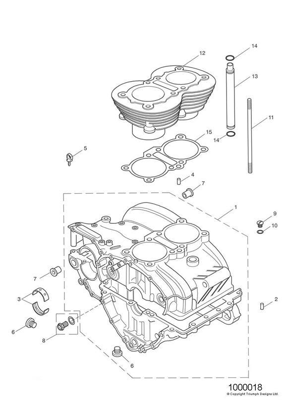 Crankcase & fittings - up to eng no 221608 (plus eng no's 229407 to 230164)