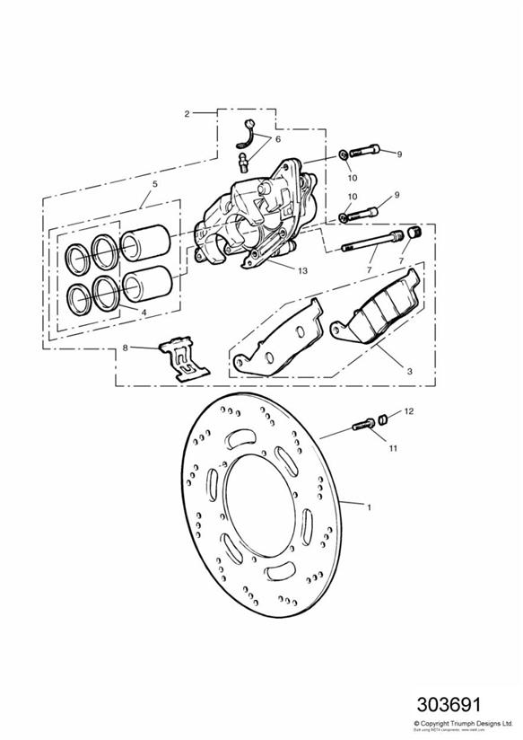 Front brake caliper and disc