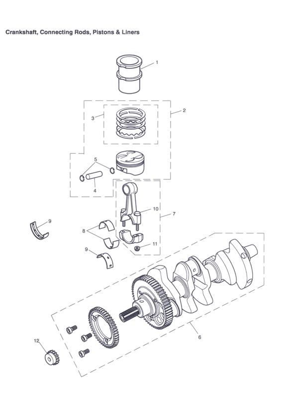 Crankshaft, connecting rods, pistons & liners