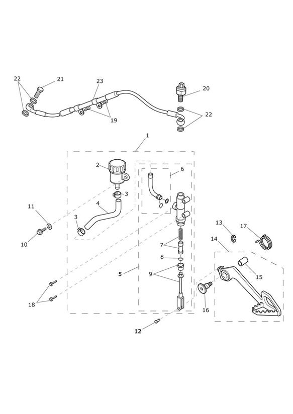 Rear brake master cylinder, reservoir & pedal