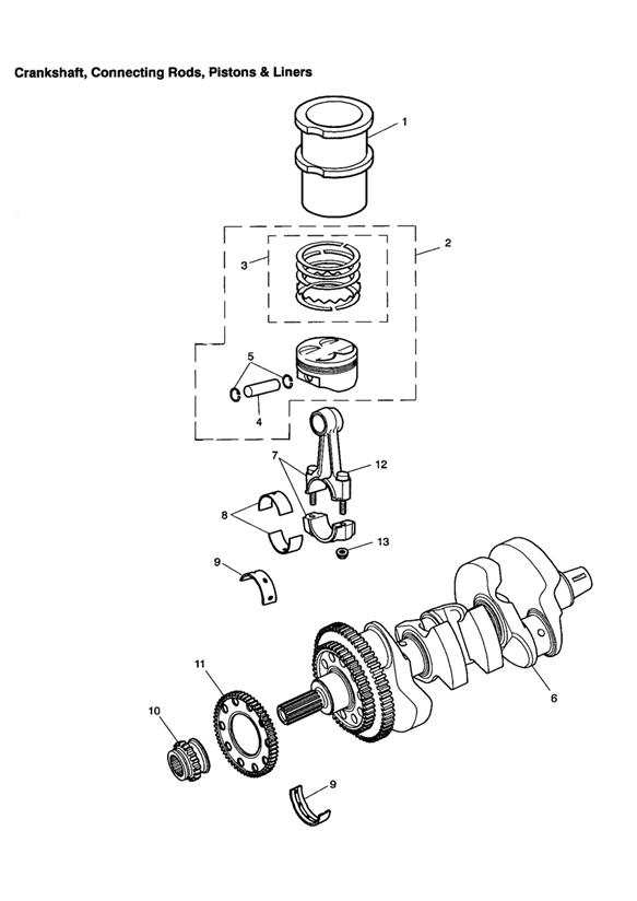 Crankshaft, connecting rods, pistons & liners