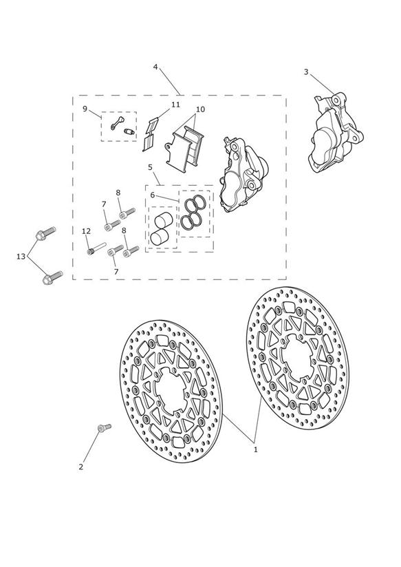 Front brake caliper & discs