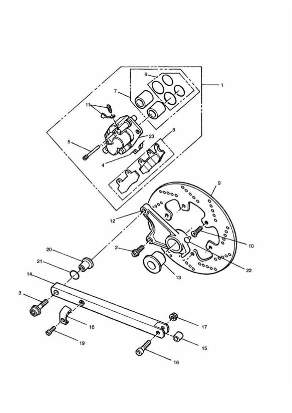 Rear brake disc and caliper