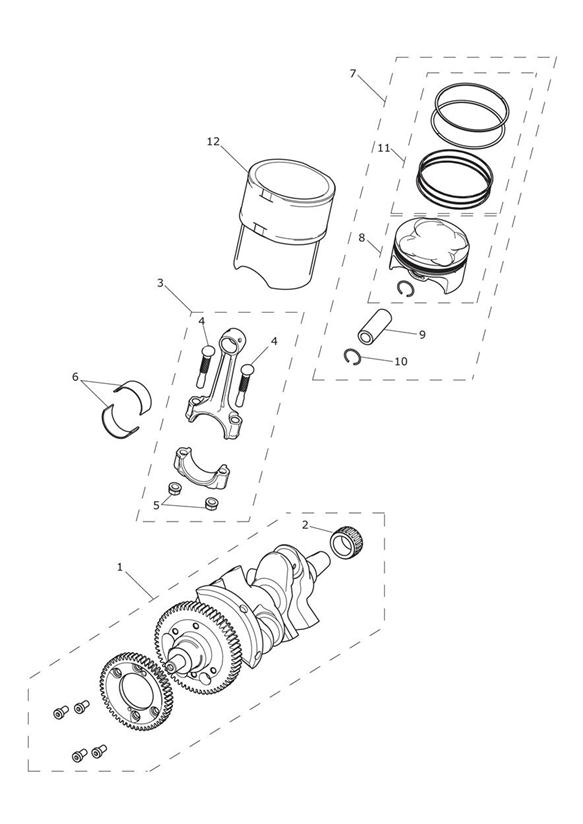 Crankshaft, connecting rods, pistons & liners