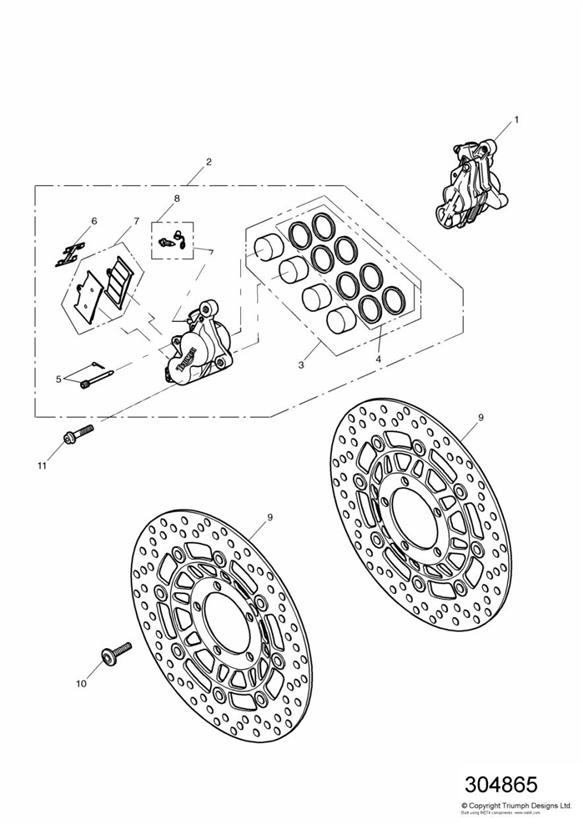 Front brake caliper and disc