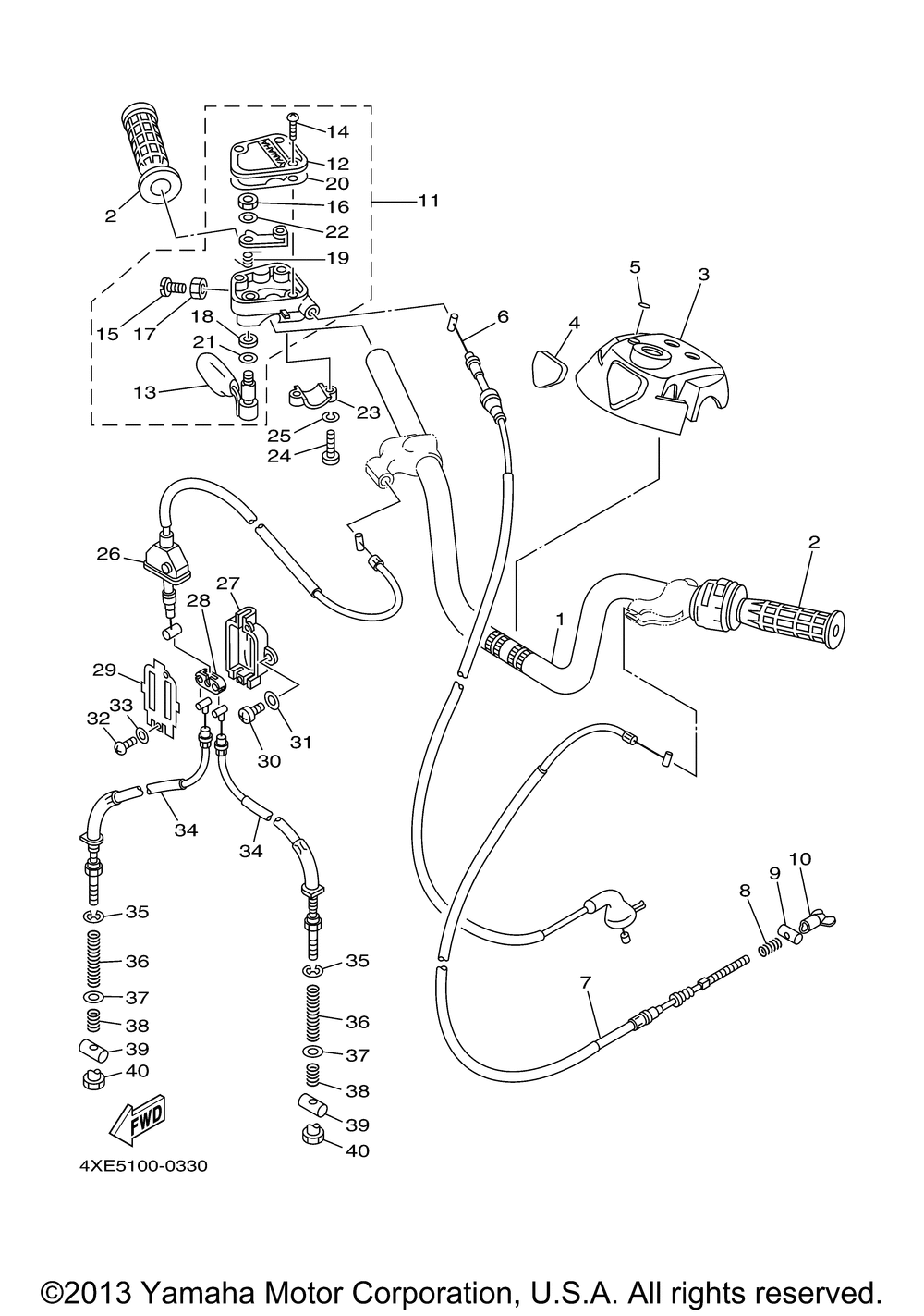 Steering handle cable