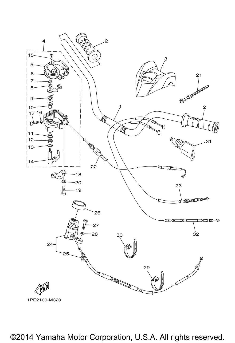 Steering handle cable