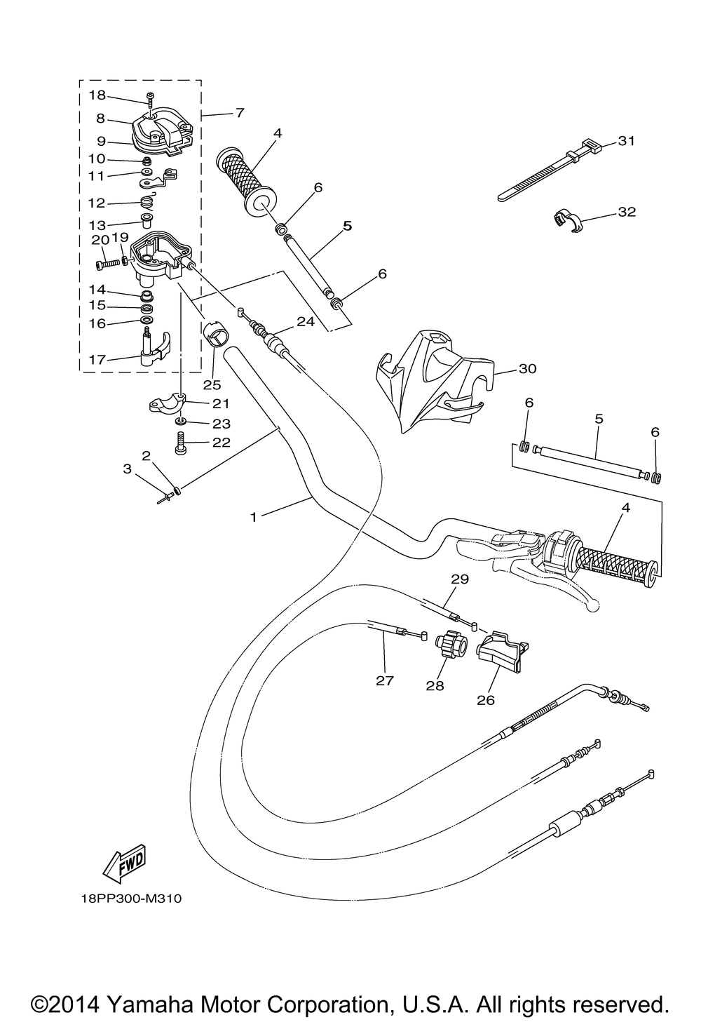 Steering handle cable