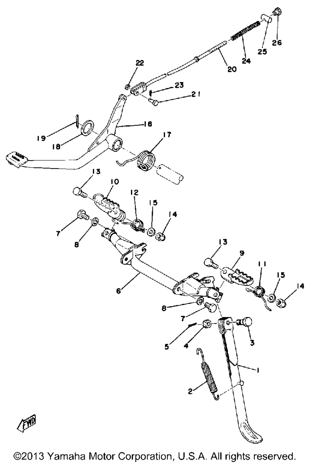 Stand-footrest-brake pedal