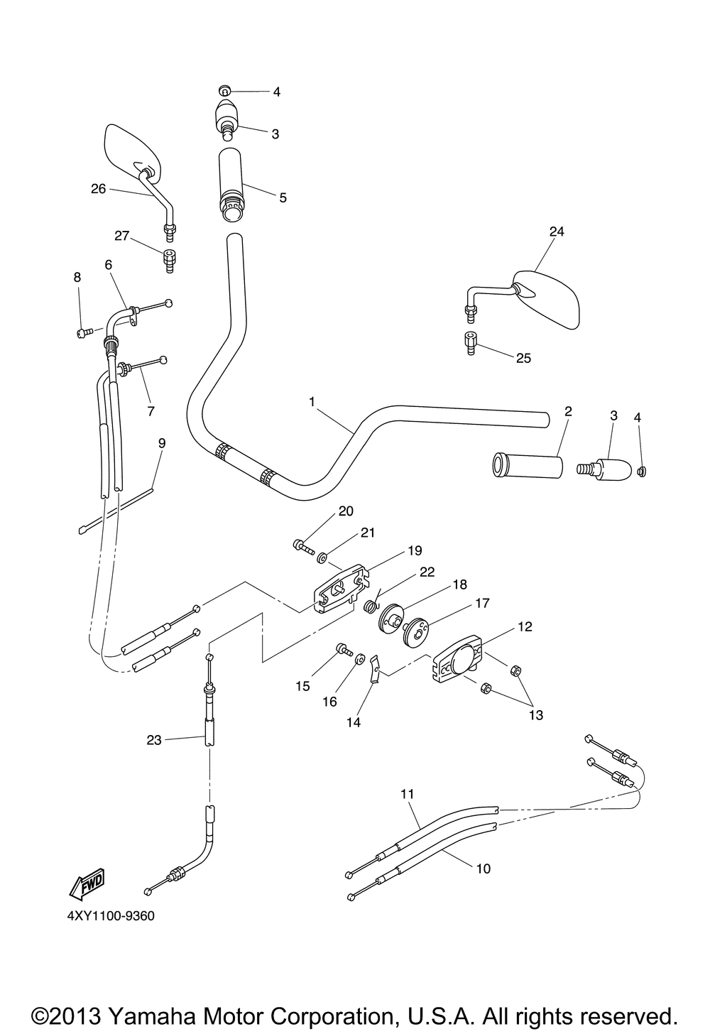 Steering handle cable