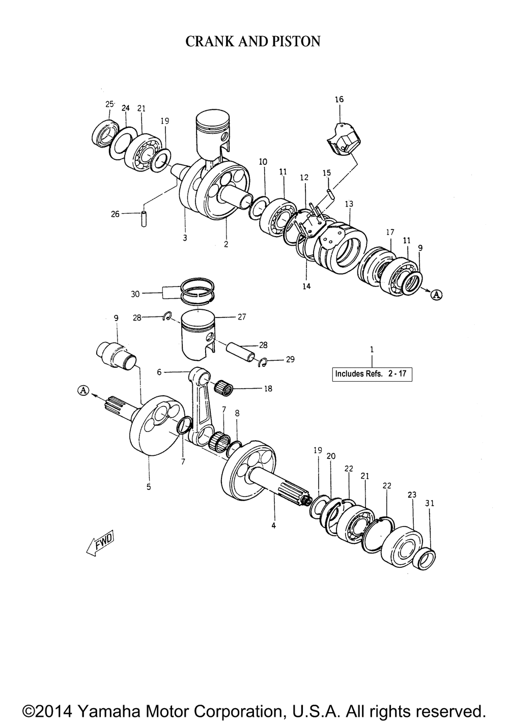 Crank and piston