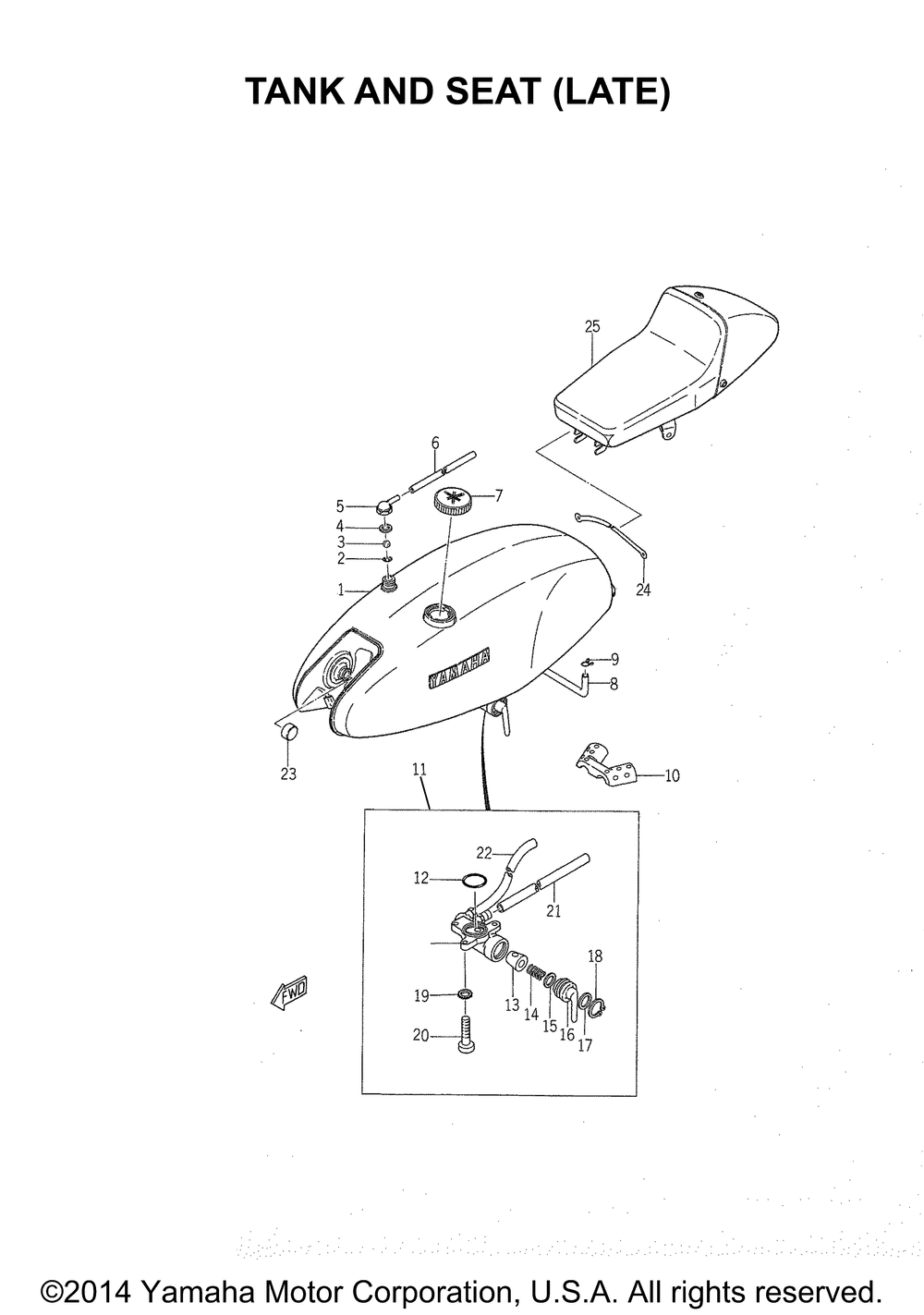 Fuel tank and seat late