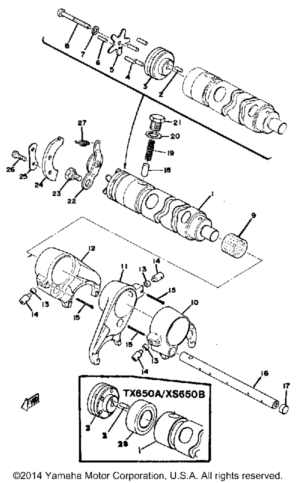 Shift cam-fork tx650a - xs650b - c