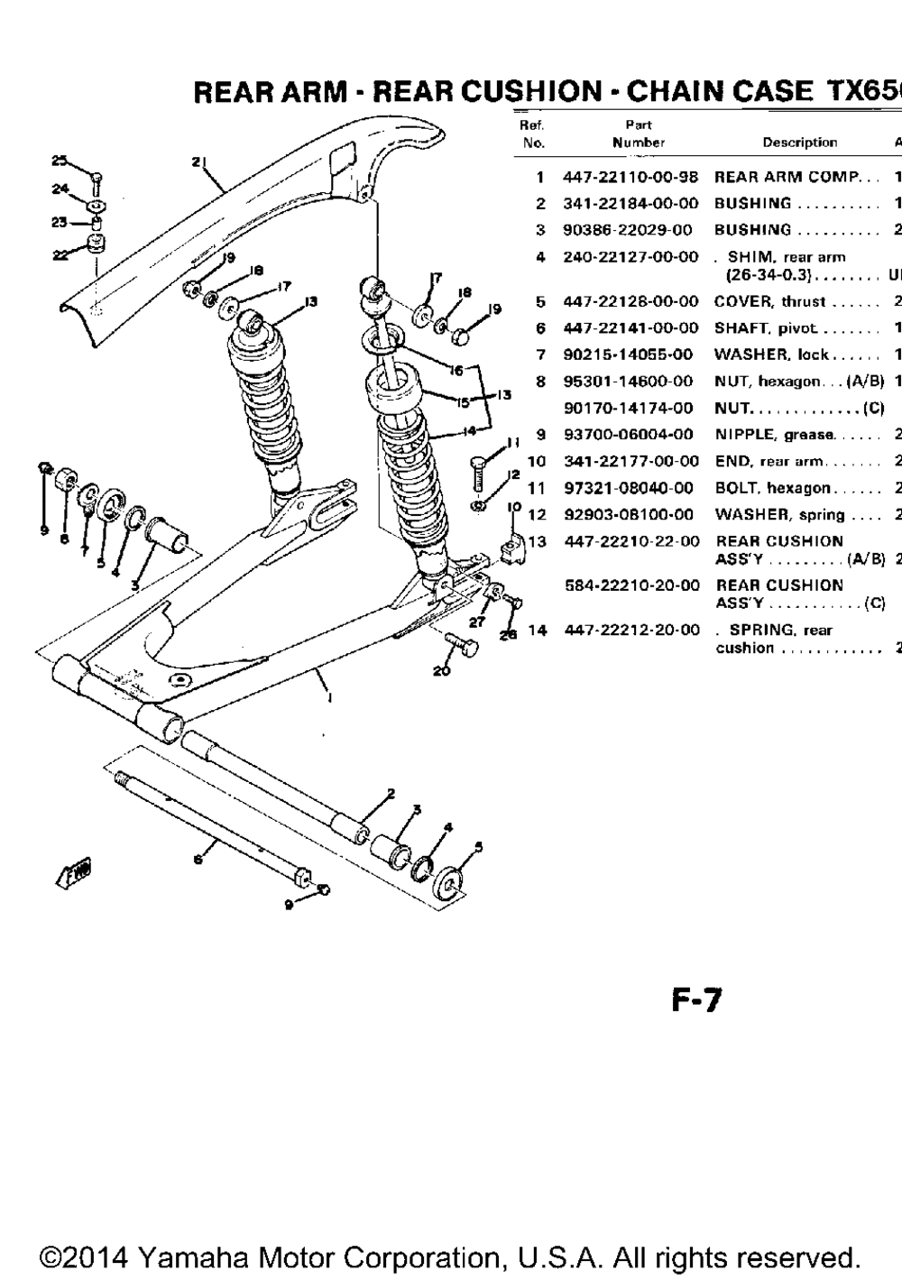 Rear arm cushion chain case tx650a - xs650b