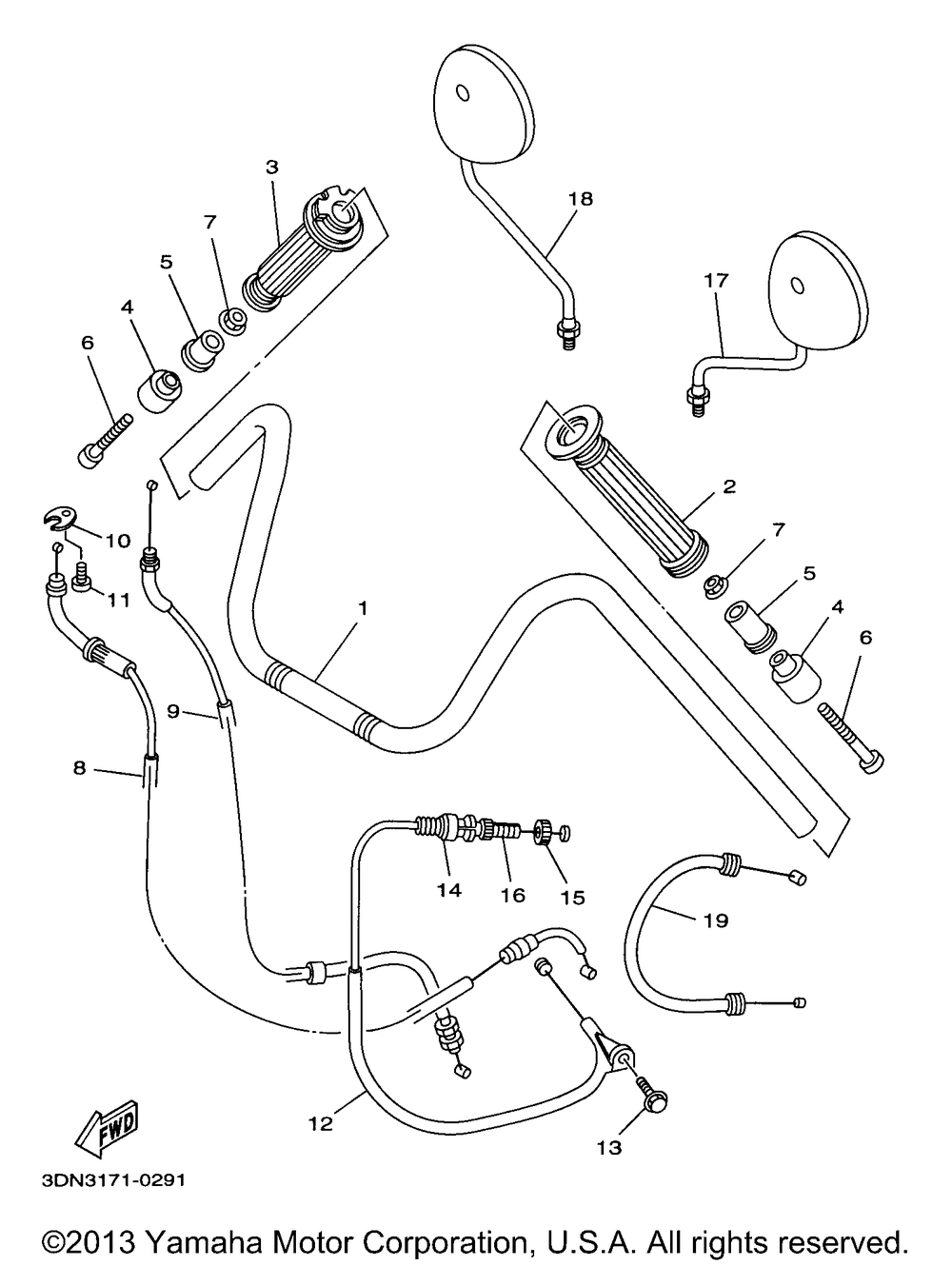 Steering handle cable