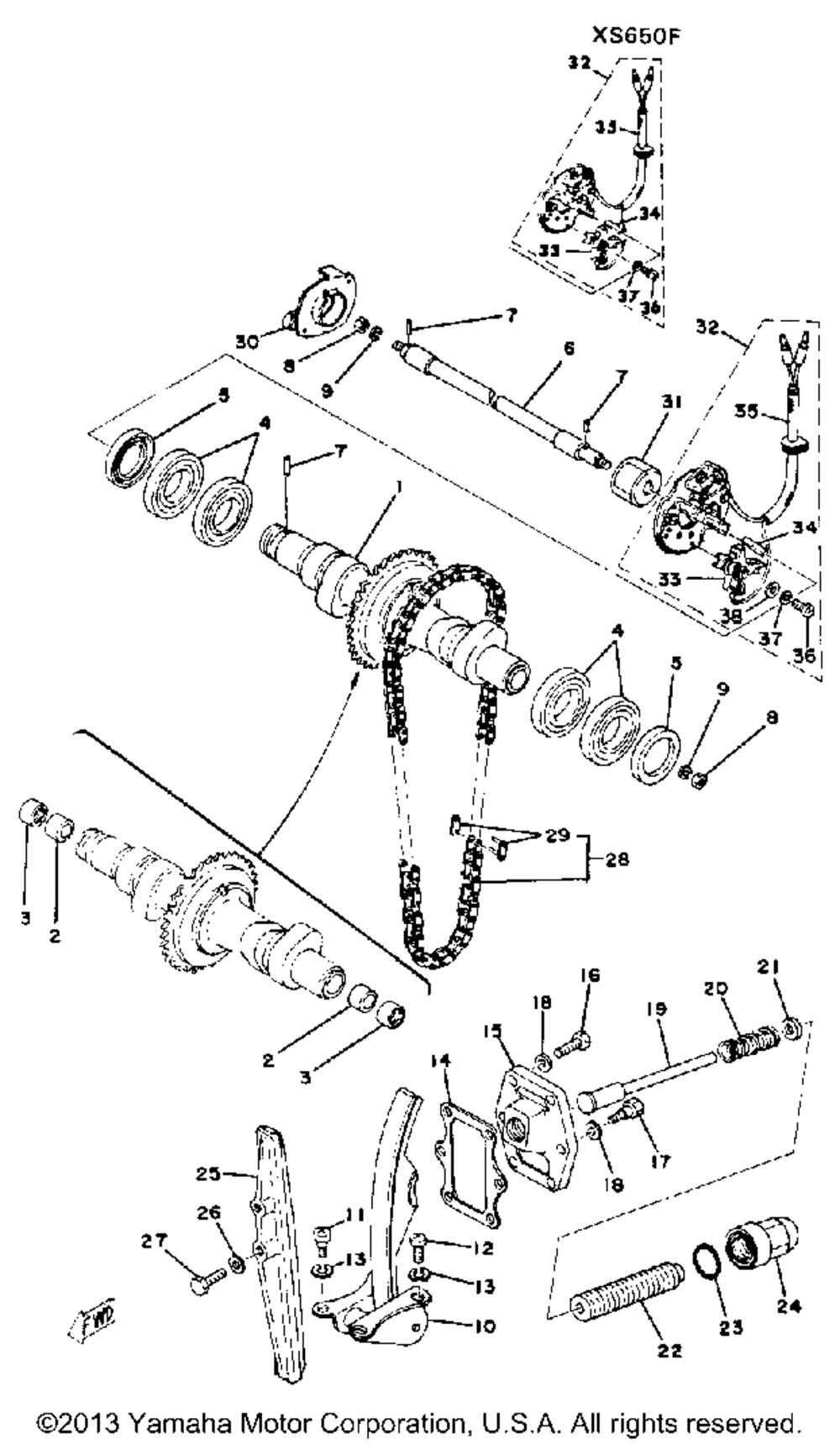 Camshaft chain tensioner xs650d e e006501~ f